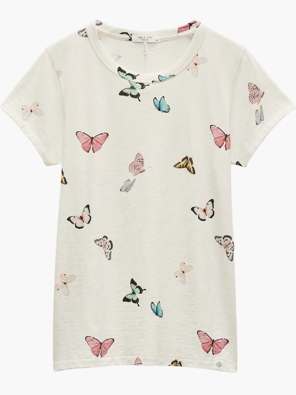 rag & bone Cream Short Sleeve Tee with Multicolor Butterfly Print - Picture 4 of 8